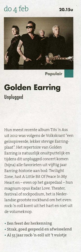 2016-02-04 Golden Earring show ad theatre program February 04, 2016 Haarlem - Philharmonie